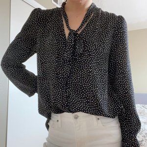 Black Polka Dot Button-Up Top